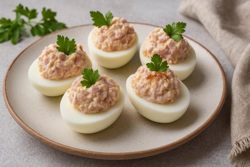 Фаршированные яйца наполняют смесью из сельди и желтков