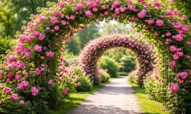 Роза Супер Дороти образует густую живую изгородь