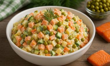 Основу "Селяночки" составляют яйца, морковь и горошек