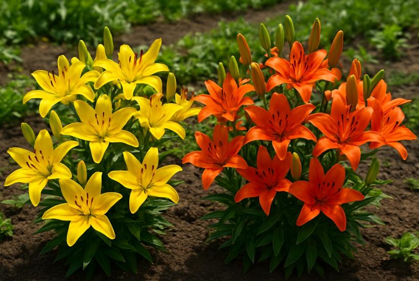 лилии на грядке