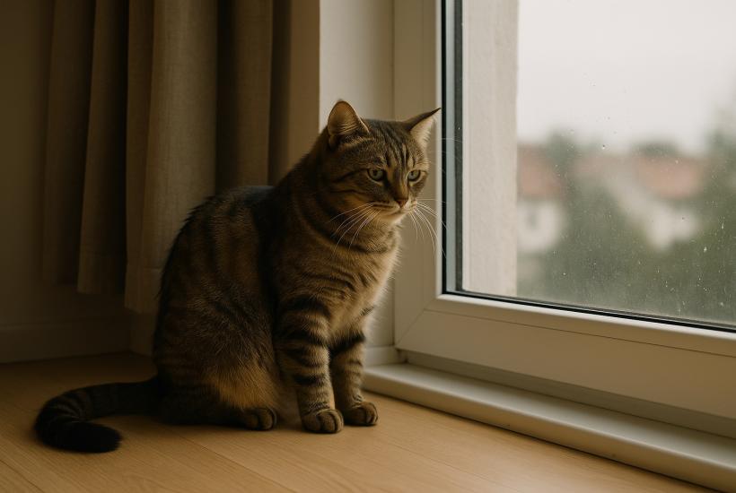 Кошка у окна одна дома
