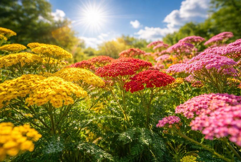 Яркие цветы тысячелистника в саду