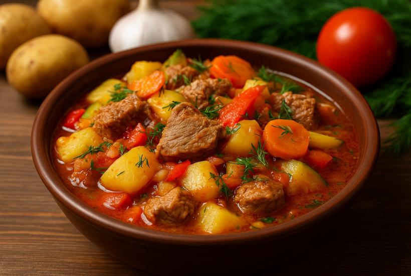 Рагу из свинины с овощами и зеленью