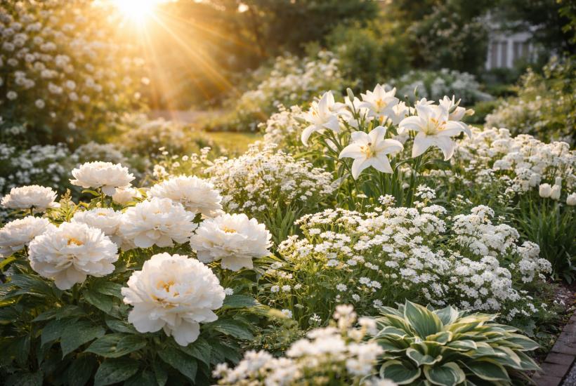 Сад с белыми цветами