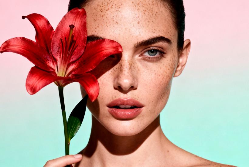 Женщина с красным цветком