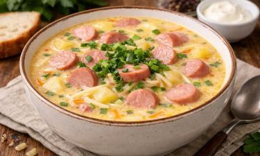 Суп с сосисками и сыром: готовится за 30 минут