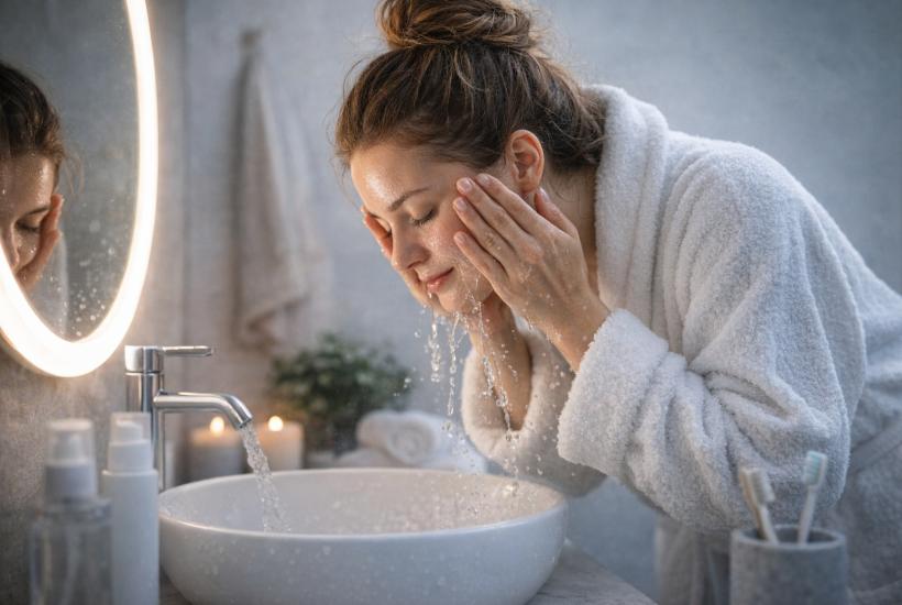 Девушка умывает лицо
