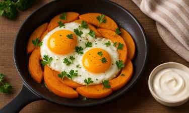 Тыква и лук обжариваются для нежной и полезной яичницы — кулинары