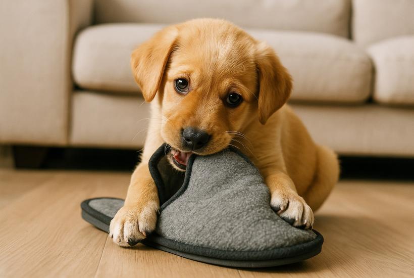 Щенок грызёт тапок