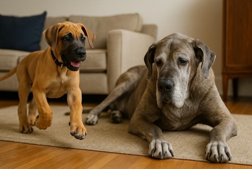 Немецкий дог щенок и взрослый