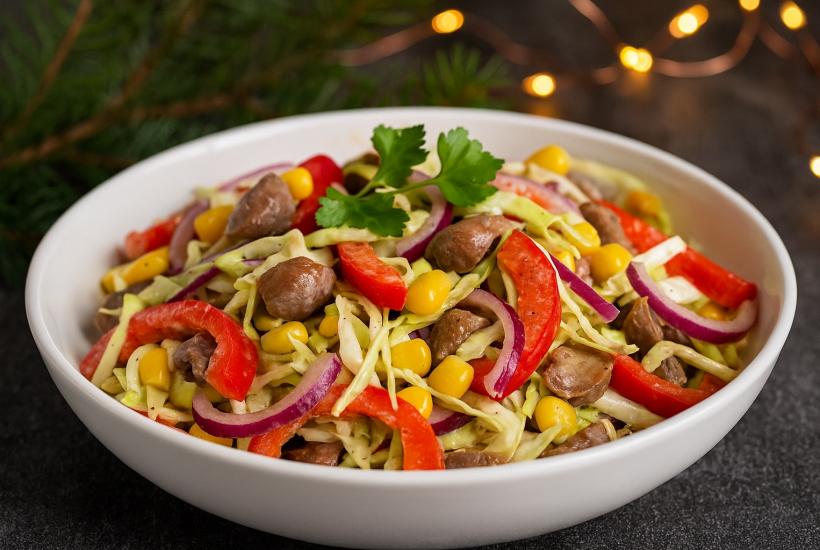 Салат с куриными сердечками