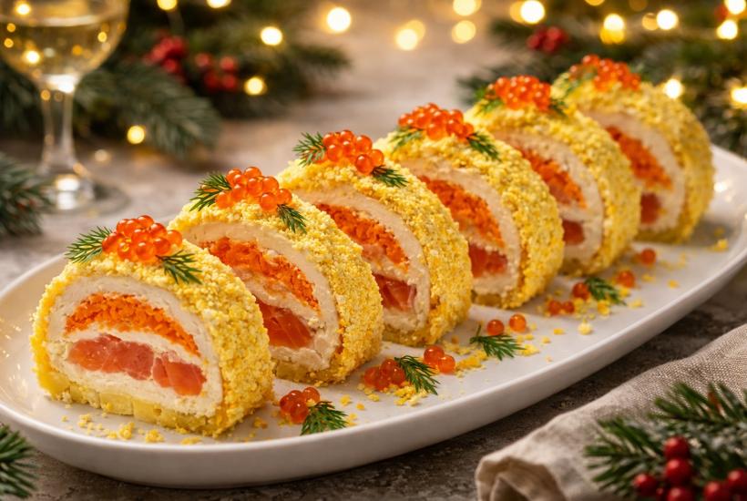 Закусочный рулет на новогоднем столе