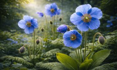 Голубые планеты среди листвы: редкий цветок превращает участок в необычную сказку