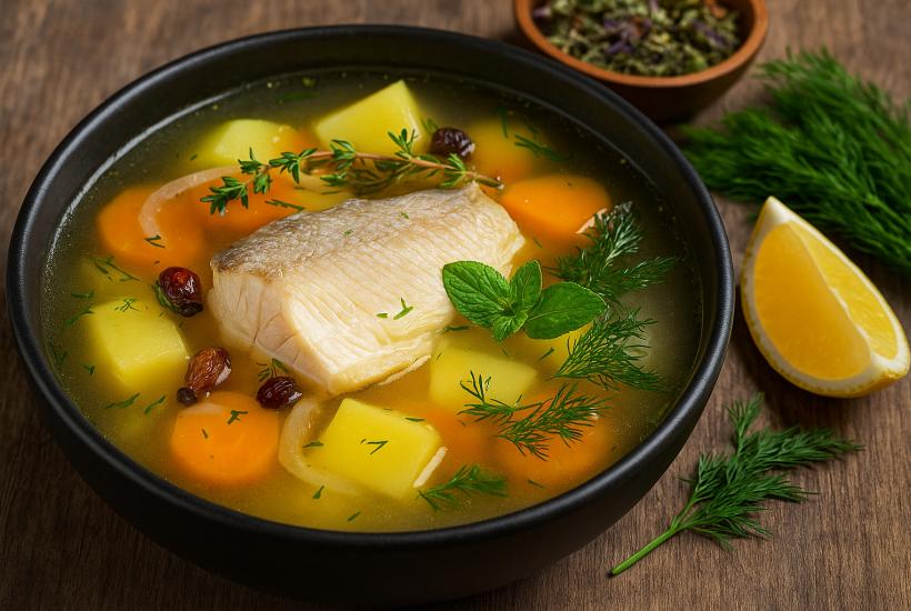 Суп из муксуна с таёжными травами