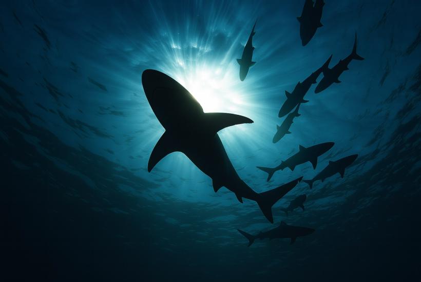 Стая акул под водой