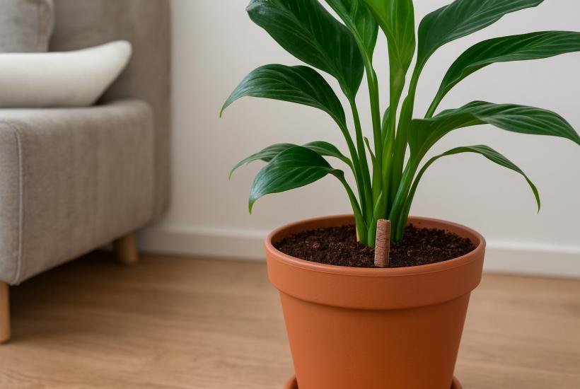 Удобрения-палочки в горшке с домашним растением