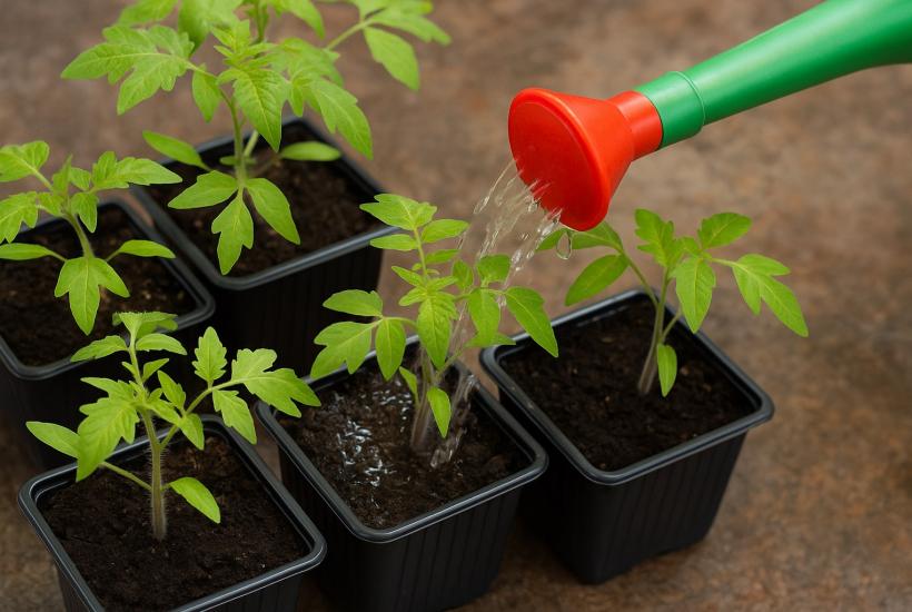 Полив рассады томатов