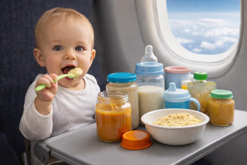 Малыш кушает в самолете