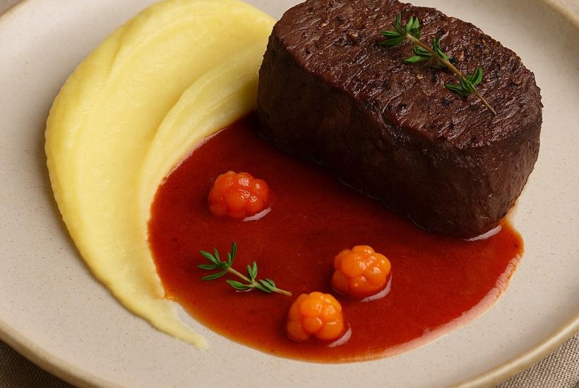 Оленина с морошковым соусом и пюре из репы