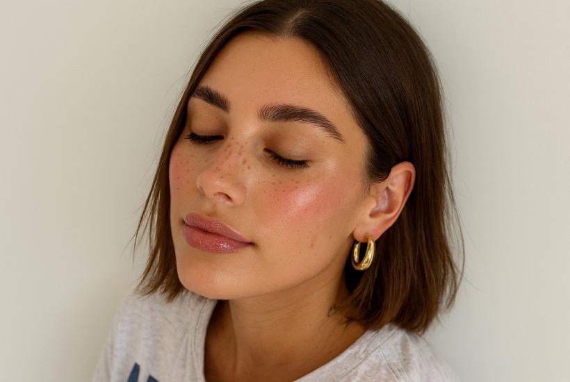 Девушка с лёгким румянцем и ухоженными бровями