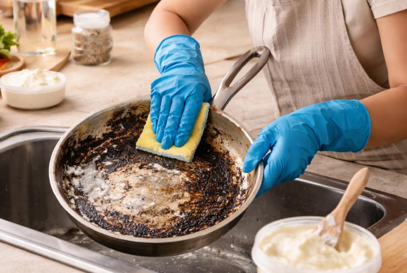 Очистка сковороды от застарелого жира