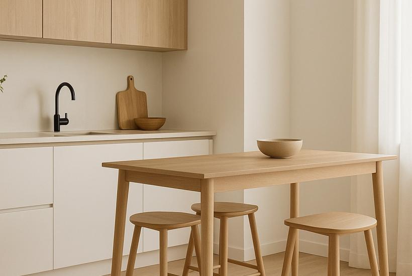 кухня со столом и двумя табуретами
