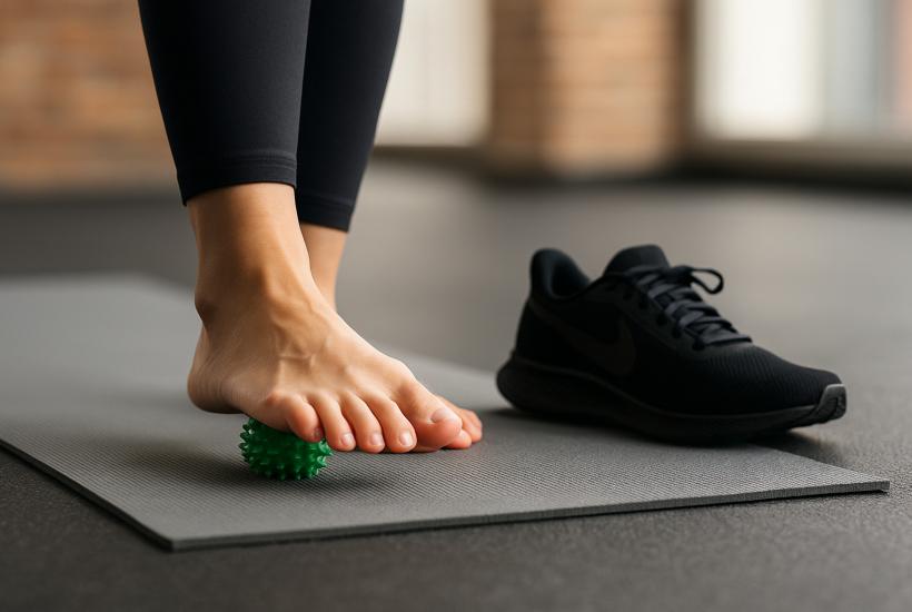 массаж стопы мячом на коврике