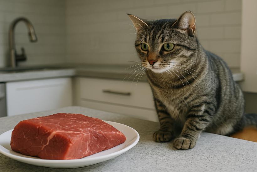 Кошка и сырое мясо