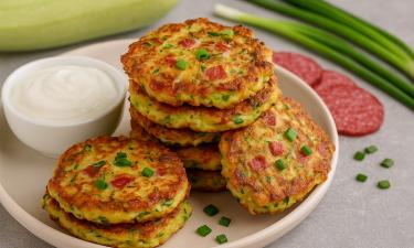 Рецепт оладий из кабачков с добавлением салями и сыра