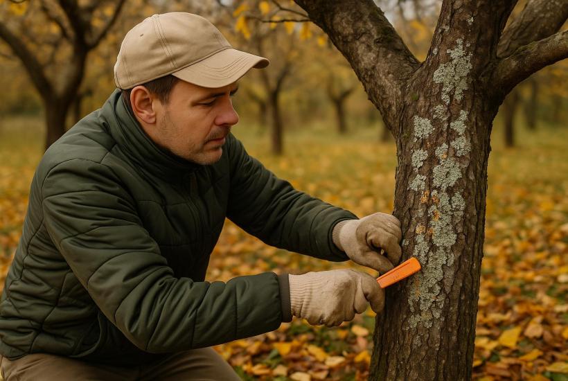Очистка коры от лишайников