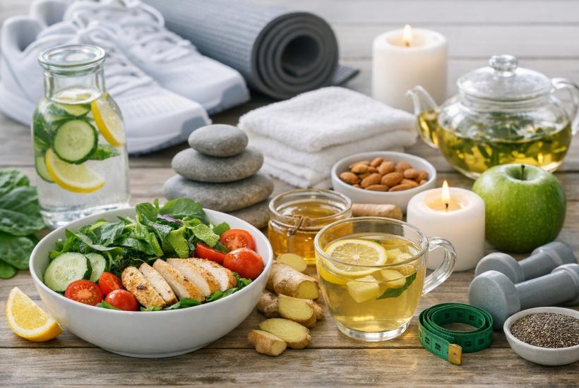 Здоровое питание и предметы для расслабления