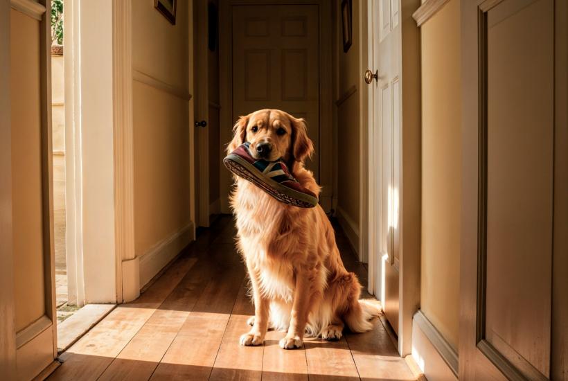Золотистый ретривер с обувью
