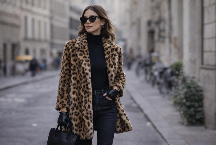 Девушка в леопардовой шубе