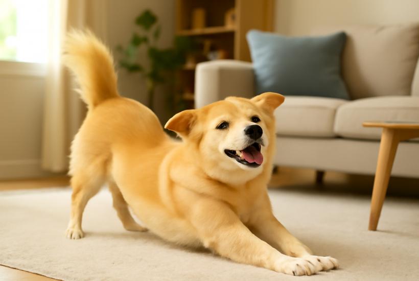 Собака потягивается