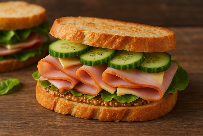 Бутерброд с ветчиной и зернистой горчицей