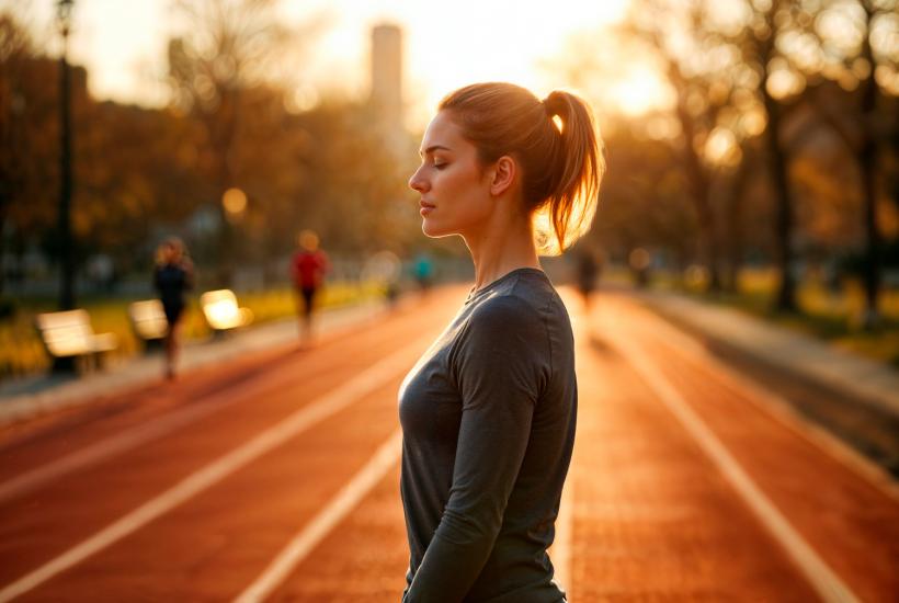 Женщина отдыхает на беговой дорожке